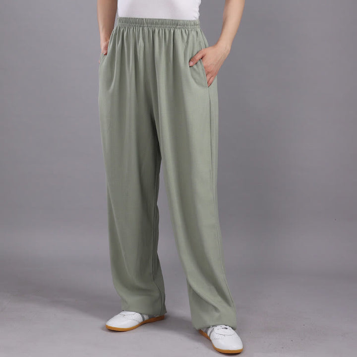Pantalones de Verano Unisex Buddha Stones con Cintura Elástica para la Práctica de Tai Chi y Qigong Transpirables de Algodón y Lino con Bolsillos - Verde claro - 3XL- APTO PARA US . UK/AU - 2XL - image 27