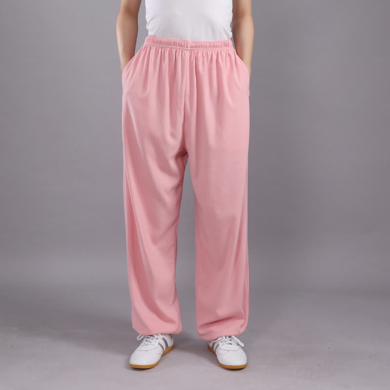 Pantalones de Verano Unisex Buddha Stones con Cintura Elástica para la Práctica de Tai Chi y Qigong Transpirables de Algodón y Lino con Bolsillos - Rosa - 3XL- APTO PARA US . UK/AU - 2XL - image 26