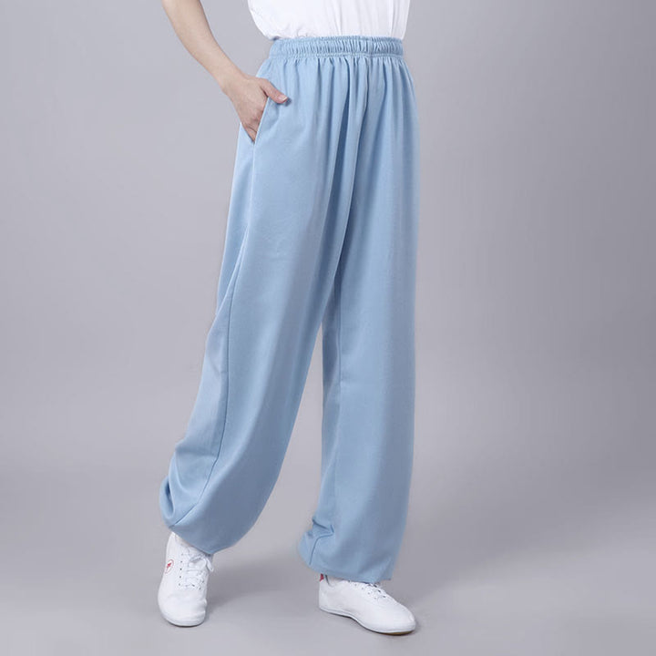 Pantalones de Verano Unisex Buddha Stones con Cintura Elástica para la Práctica de Tai Chi y Qigong Transpirables de Algodón y Lino con Bolsillos - Celeste - 3XL- APTO PARA US . UK/AU - 2XL - image 22