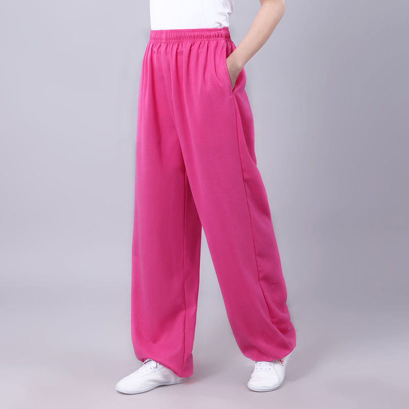 Pantalones de Verano Unisex Buddha Stones con Cintura Elástica para la Práctica de Tai Chi y Qigong Transpirables de Algodón y Lino con Bolsillos - Rosa intenso - 3XL- APTO PARA US./ UK/AU/ EU- 2XL - image 20