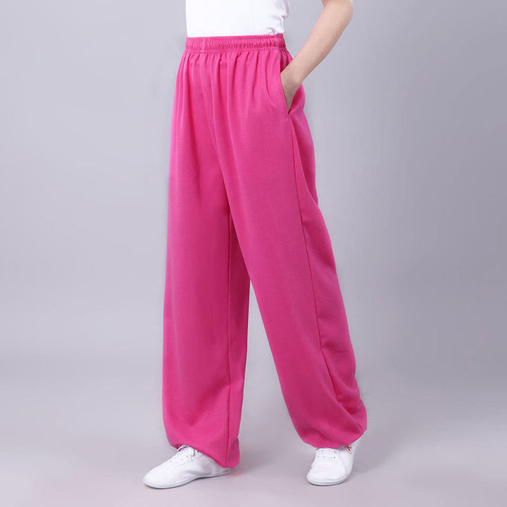 Pantalones de Verano Unisex Buddha Stones con Cintura Elástica para la Práctica de Tai Chi y Qigong Transpirables de Algodón y Lino con Bolsillos - Rosa intenso - 3XL- APTO PARA US./ UK/AU/ EU- 2XL - image 20