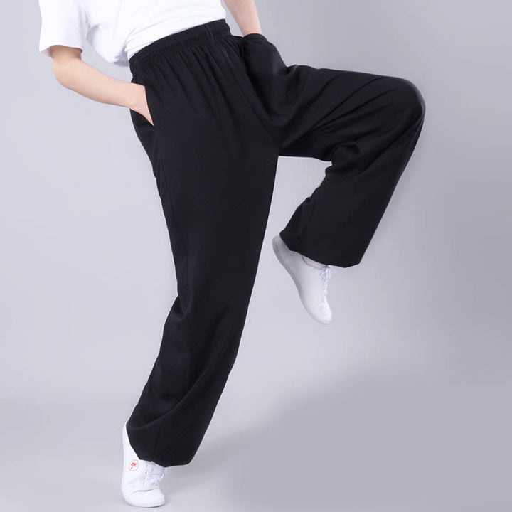Pantalones unisex de verano con cintura elástica para practicar Tai Chi Qigong, transpirables y con bolsillos, con Buddha Stones. - image 8