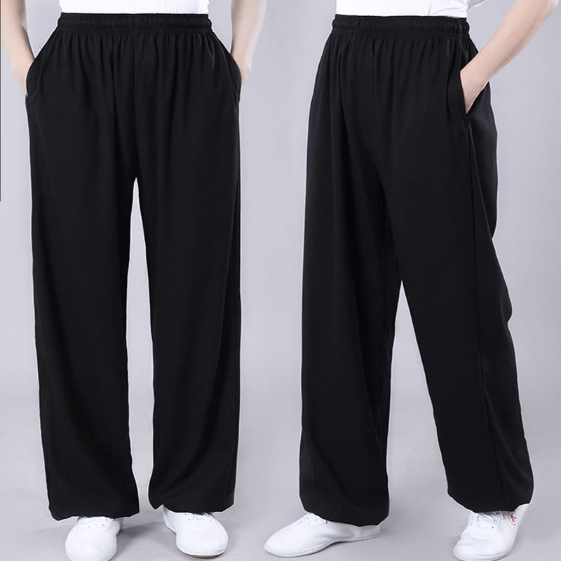 Pantalones de Verano Unisex Buddha Stones con Cintura Elástica para la Práctica de Tai Chi y Qigong Transpirables de Algodón y Lino con Bolsillos - image 11