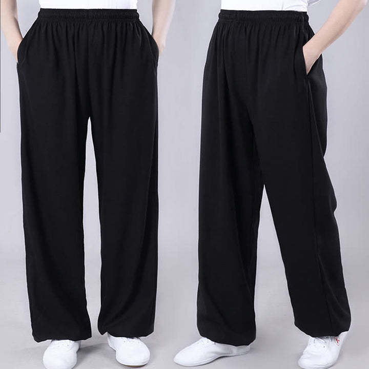 Pantalones de Verano Unisex Buddha Stones con Cintura Elástica para la Práctica de Tai Chi y Qigong Transpirables de Algodón y Lino con Bolsillos - image 11