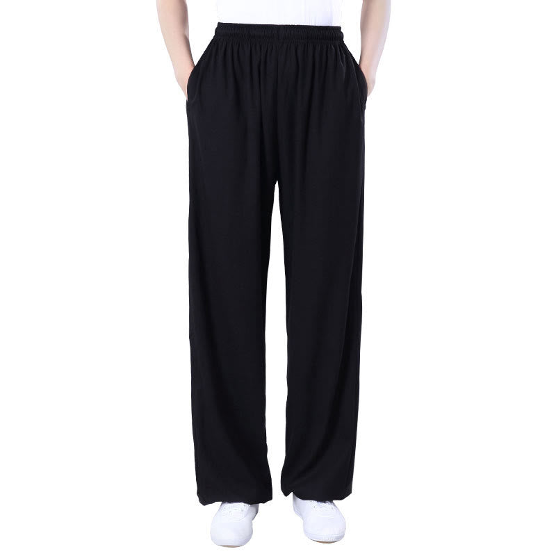 Pantalones de Verano Unisex Buddha Stones con Cintura Elástica para la Práctica de Tai Chi y Qigong Transpirables de Algodón y Lino con Bolsillos - image 12