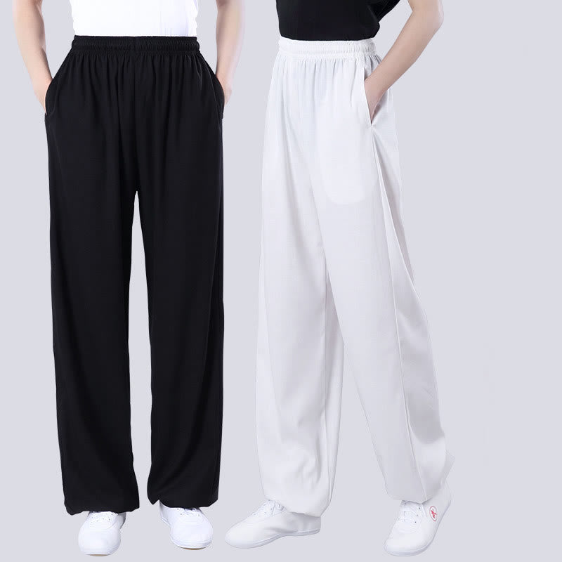 Pantalones de Verano Unisex Buddha Stones con Cintura Elástica para la Práctica de Tai Chi y Qigong Transpirables de Algodón y Lino con Bolsillos - image 13