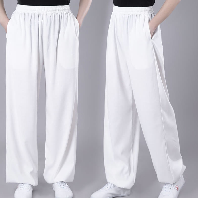 Pantalones de Verano Unisex Buddha Stones con Cintura Elástica para la Práctica de Tai Chi y Qigong Transpirables de Algodón y Lino con Bolsillos - image 2