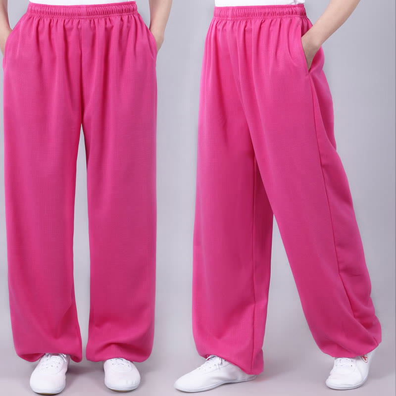 Pantalones de Verano Unisex Buddha Stones con Cintura Elástica para la Práctica de Tai Chi y Qigong Transpirables de Algodón y Lino con Bolsillos - image 21