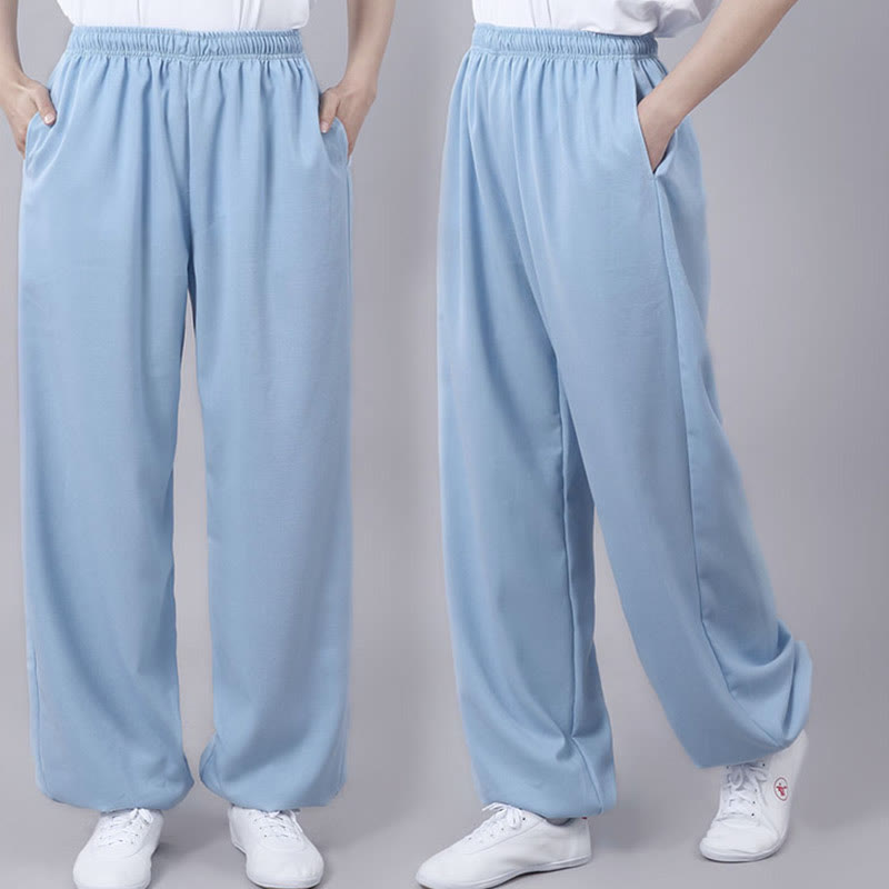 Pantalones de Verano Unisex Buddha Stones con Cintura Elástica para la Práctica de Tai Chi y Qigong Transpirables de Algodón y Lino con Bolsillos - image 23