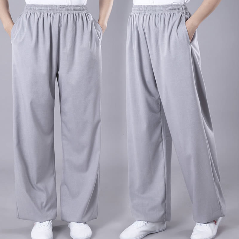 Pantalones de Verano Unisex Buddha Stones con Cintura Elástica para la Práctica de Tai Chi y Qigong Transpirables de Algodón y Lino con Bolsillos - image 8