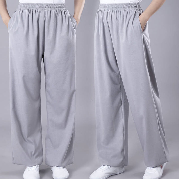 Pantalones de Verano Unisex Buddha Stones con Cintura Elástica para la Práctica de Tai Chi y Qigong Transpirables de Algodón y Lino con Bolsillos - image 8