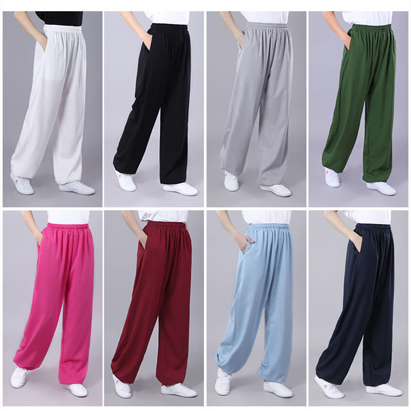 Pantalones de Verano Unisex Buddha Stones con Cintura Elástica para la Práctica de Tai Chi y Qigong Transpirables de Algodón y Lino con Bolsillos - image 28