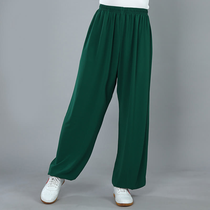 Pantalones de verano unisex con cintura elástica para Tai Chi, Kung Fu, Qigong de práctica de algodón transpirable con bolsillos Buddha Stones - Verdemar - 3XL- APTO PARA US . UK/AU - 2XL - image 15