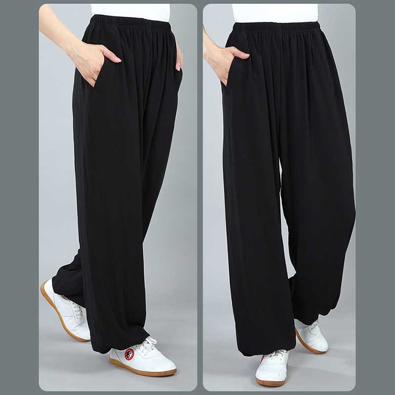 Pantalones de verano unisex con cintura elástica para Tai Chi, Kung Fu, Qigong de práctica de algodón transpirable con bolsillos Buddha Stones - image 6