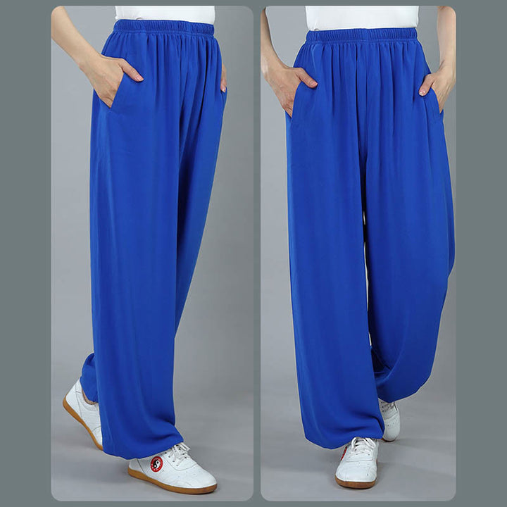 Pantalones de verano unisex con cintura elástica para Tai Chi, Kung Fu, Qigong de práctica de algodón transpirable con bolsillos Buddha Stones - image 12