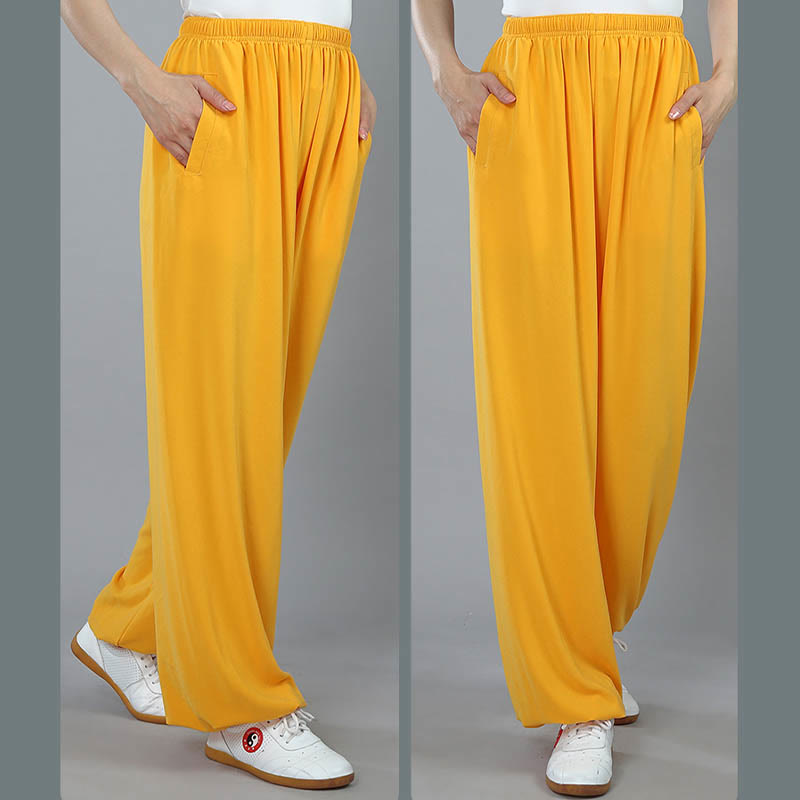 Pantalones de verano unisex con cintura elástica para Tai Chi, Kung Fu, Qigong de práctica de algodón transpirable con bolsillos Buddha Stones - image 11