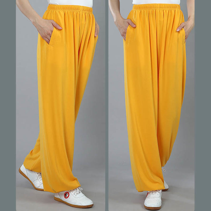 Pantalones de verano unisex con cintura elástica para Tai Chi, Kung Fu, Qigong de práctica de algodón transpirable con bolsillos Buddha Stones - image 11
