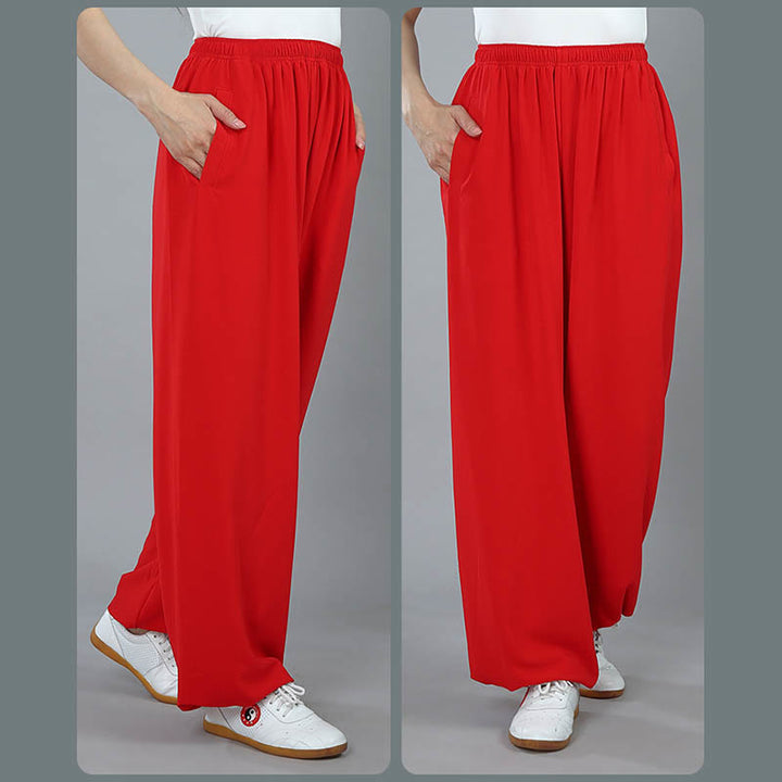 Pantalones de verano unisex con cintura elástica para Tai Chi, Kung Fu, Qigong de práctica de algodón transpirable con bolsillos Buddha Stones - image 17