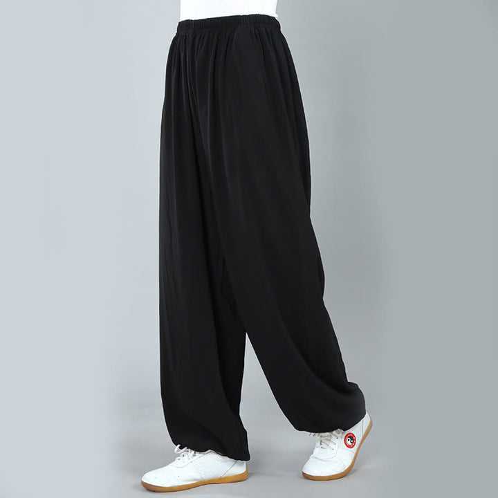 Pantalones de verano unisex con cintura elástica para Tai Chi, Kung Fu, Qigong de práctica de algodón transpirable con bolsillos Buddha Stones - image 4