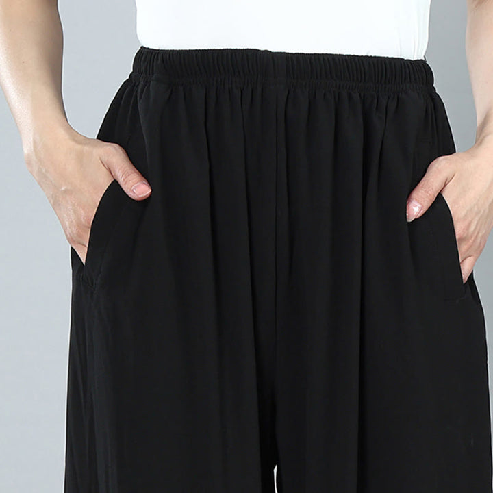 Pantalones de verano unisex con cintura elástica para Tai Chi, Kung Fu, Qigong de práctica de algodón transpirable con bolsillos Buddha Stones - image 7