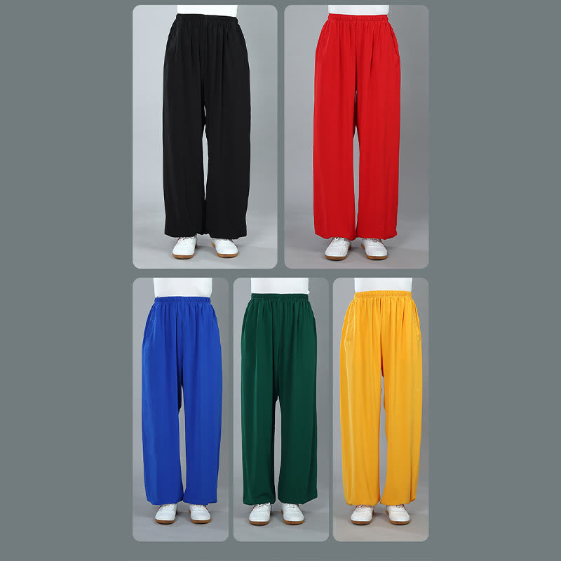 Pantalones de verano unisex con cintura elástica para Tai Chi, Kung Fu, Qigong de práctica de algodón transpirable con bolsillos Buddha Stones - image 19