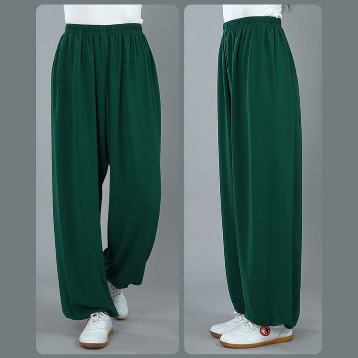 Pantalones de verano unisex con cintura elástica para Tai Chi, Kung Fu, Qigong de práctica de algodón transpirable con bolsillos Buddha Stones - image 16