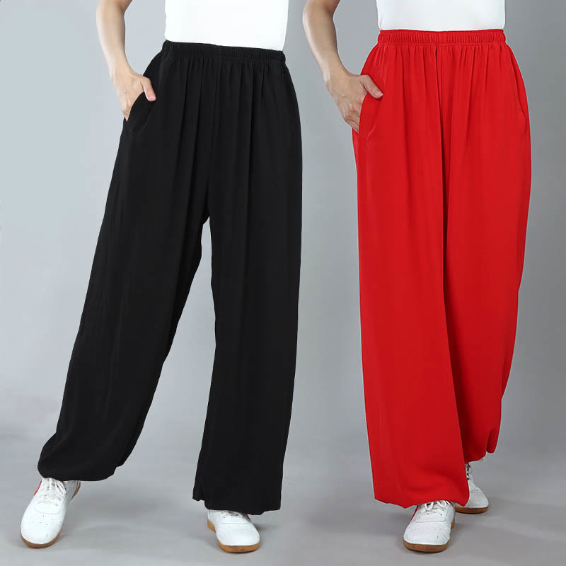 Pantalones de verano unisex con cintura elástica para Tai Chi, Kung Fu, Qigong de práctica de algodón transpirable con bolsillos Buddha Stones - image 18