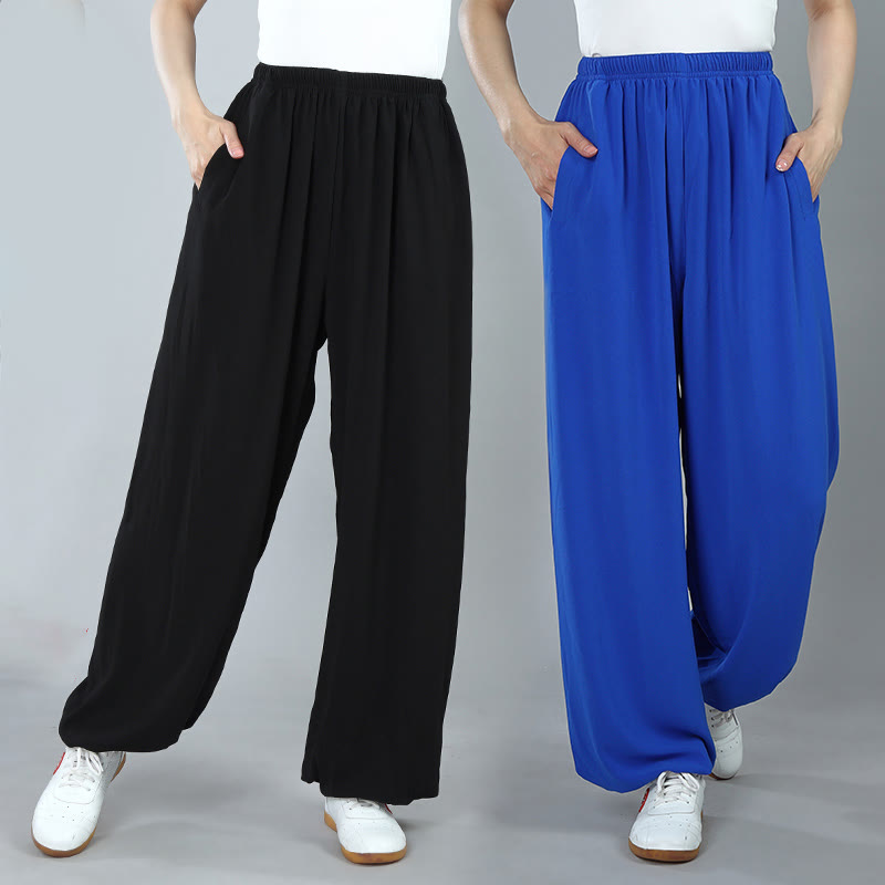 Pantalones de verano unisex con cintura elástica para Tai Chi, Kung Fu, Qigong de práctica de algodón transpirable con bolsillos Buddha Stones - image 13