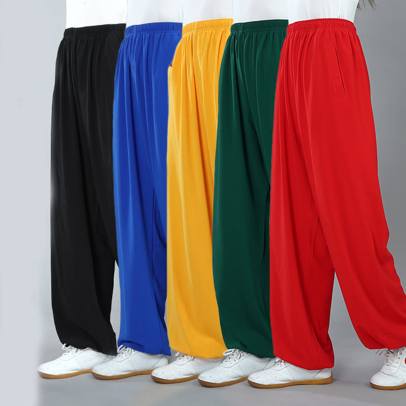 Pantalones de verano unisex con cintura elástica para Tai Chi, Kung Fu, Qigong de práctica de algodón transpirable con bolsillos Buddha Stones - image 1