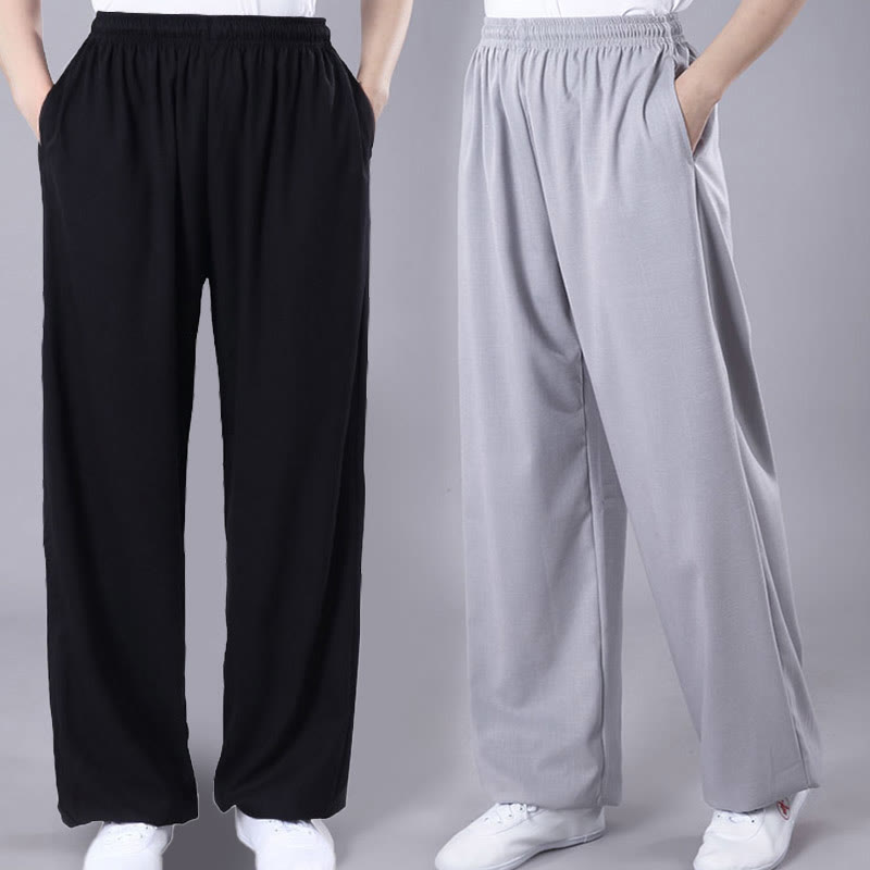 Pantalones de Verano Unisex Buddha Stones con Cintura Elástica para la Práctica de Tai Chi y Qigong Transpirables de Algodón y Lino con Bolsillos - image 0