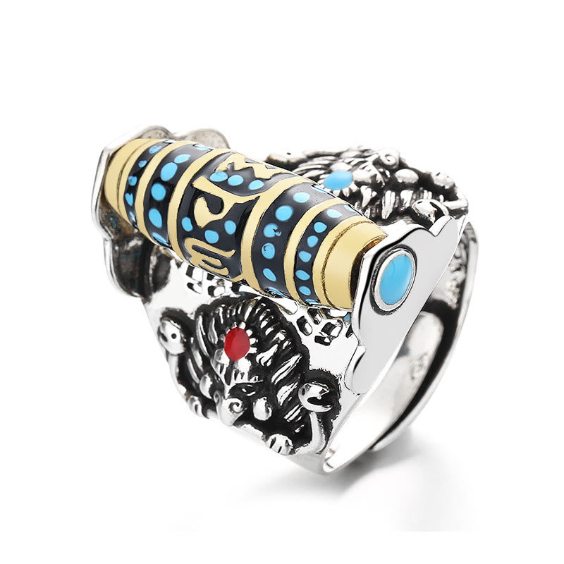 Buddha Stones Anillo giratorio de paz con patrón de cuentas Dzi tibetanas Om Mani Padme Hum de Garuda