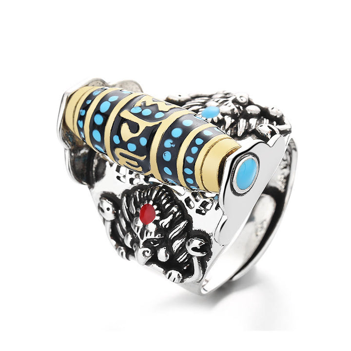 Buddha Stones Anillo giratorio de paz con patrón de cuentas Dzi tibetanas Om Mani Padme Hum de Garuda