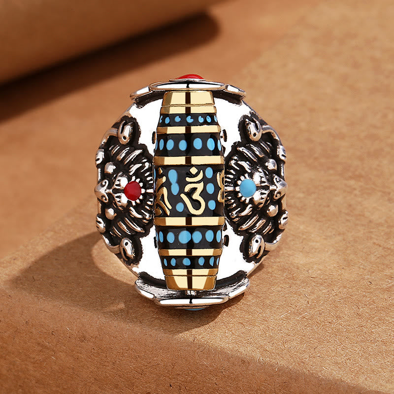 Buddha Stones Anillo giratorio de paz con patrón de cuentas Dzi tibetanas Om Mani Padme Hum de Garuda