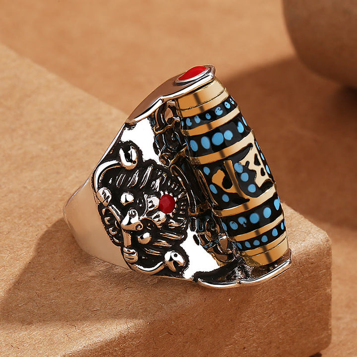 Buddha Stones Anillo giratorio de paz con patrón de cuentas Dzi tibetanas Om Mani Padme Hum de Garuda
