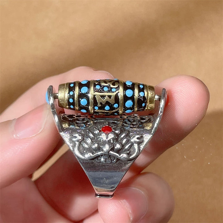 Buddha Stones Anillo giratorio de paz con patrón de cuentas Dzi tibetanas Om Mani Padme Hum de Garuda