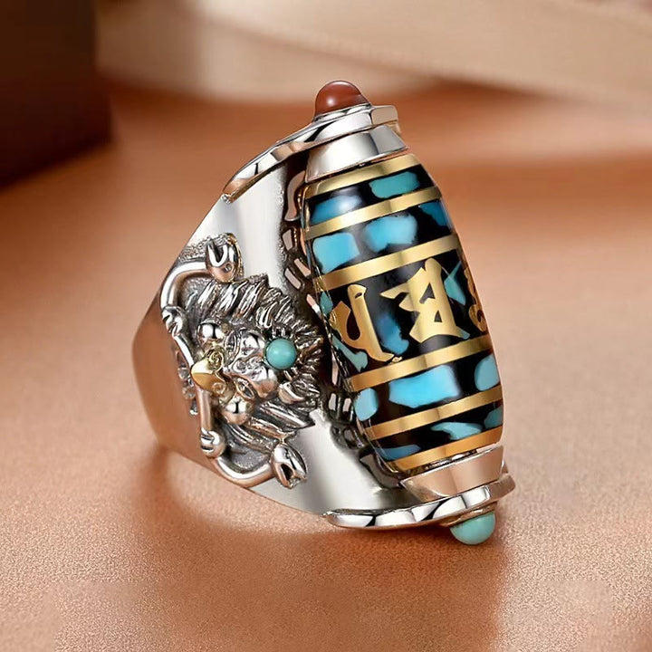 Buddha Stones Anillo giratorio de paz con patrón de cuentas Dzi tibetanas Om Mani Padme Hum de Garuda