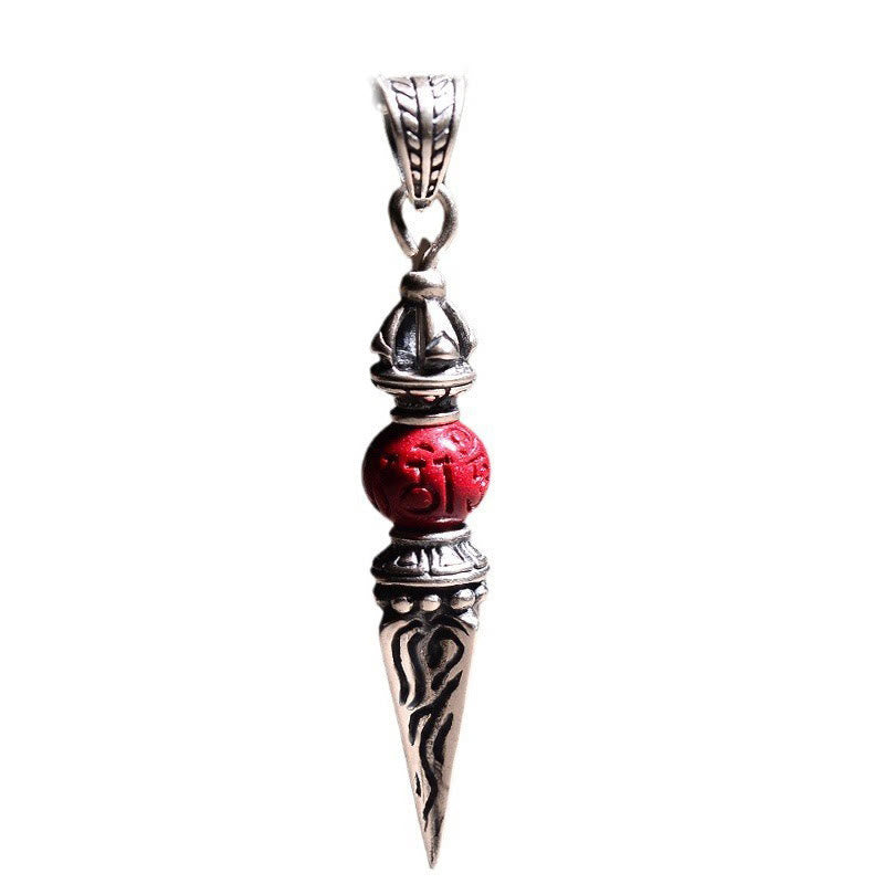 Buddha Stones Collarín de Bendición con Péndulo de Patrón de Cinnabar Sánscrito Dorje Vajra