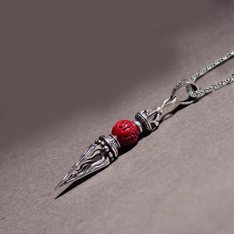 Buddha Stones Collarín de Bendición con Péndulo de Patrón de Cinnabar Sánscrito Dorje Vajra