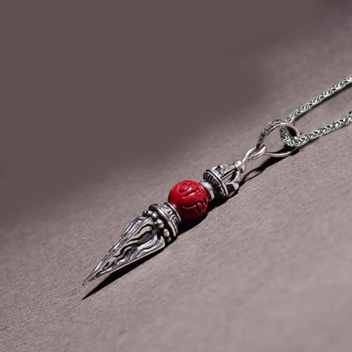 Buddha Stones Collarín de Bendición con Péndulo de Patrón de Cinnabar Sánscrito Dorje Vajra