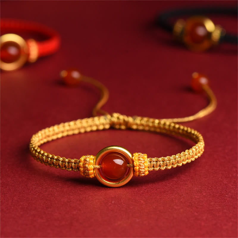 Pulsera con abalorio de ágata roja Buddha Stones, hebilla de paz con cuerda calmante