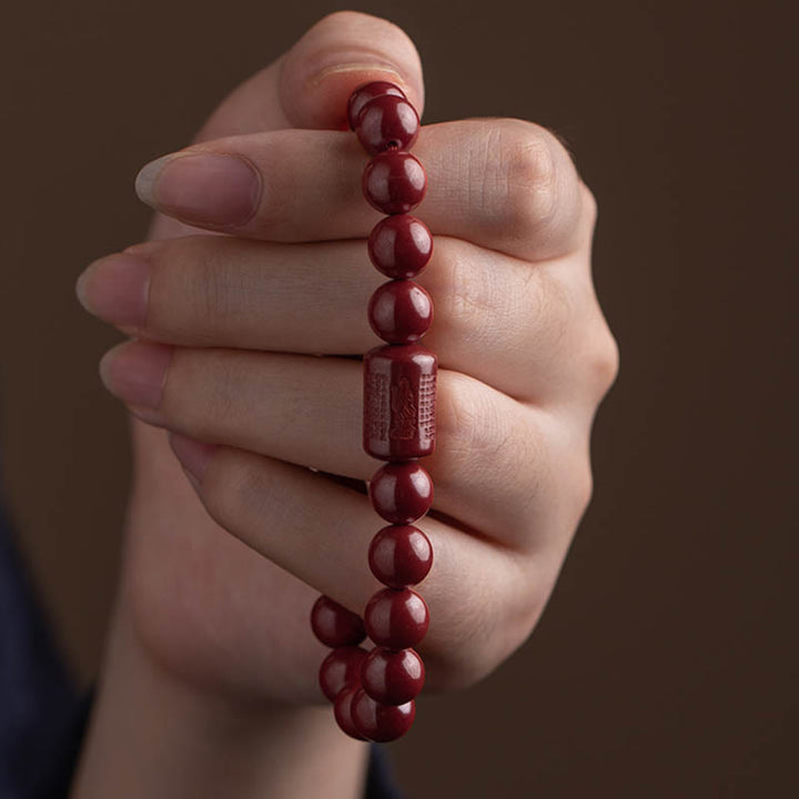 Pulsera de bendición de sutra de corazón de cinabrio natural con Buddha Stones