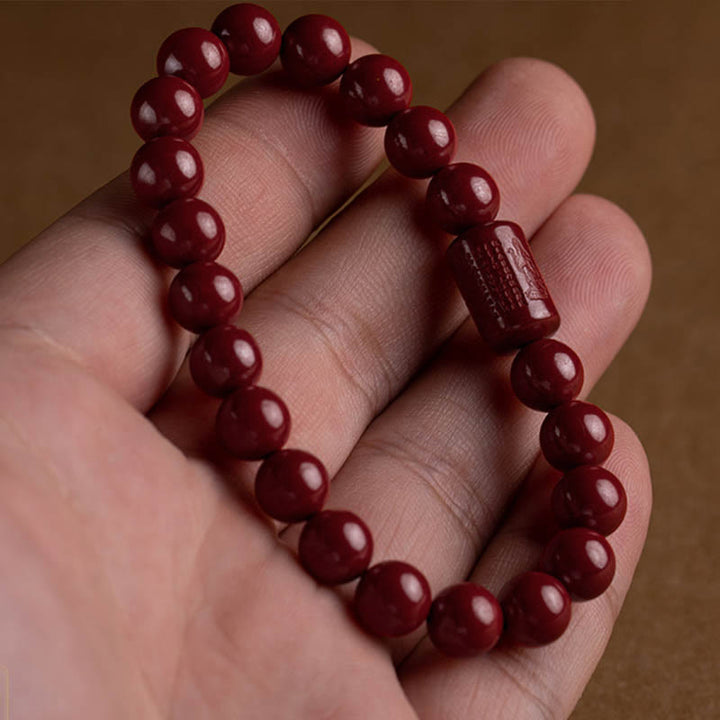 Pulsera de bendición de sutra de corazón de cinabrio natural con Buddha Stones