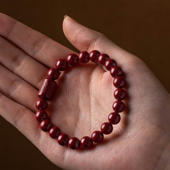 Pulsera de bendición de sutra de corazón de cinabrio natural con Buddha Stones