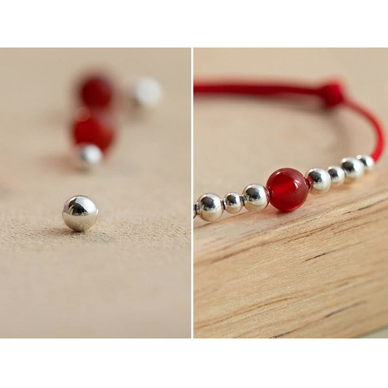 Pulsera trenzada ultrafina de amatista roja de la fortuna con carácter Fu hecha a mano de plata de ley 925 de Buddha Stones