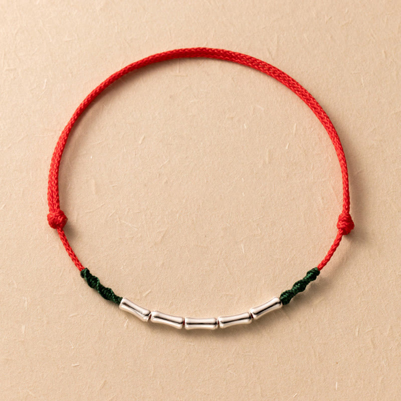 Buddha Stones Pulsera Ultradelgada de Cuerda Trenzada de Diseño de Bambú de Plata Esterlina 925 de Buena Suerte