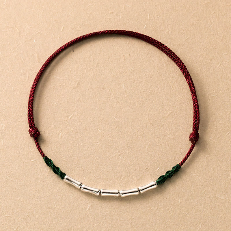 Buddha Stones Pulsera Ultradelgada de Cuerda Trenzada de Diseño de Bambú de Plata Esterlina 925 de Buena Suerte
