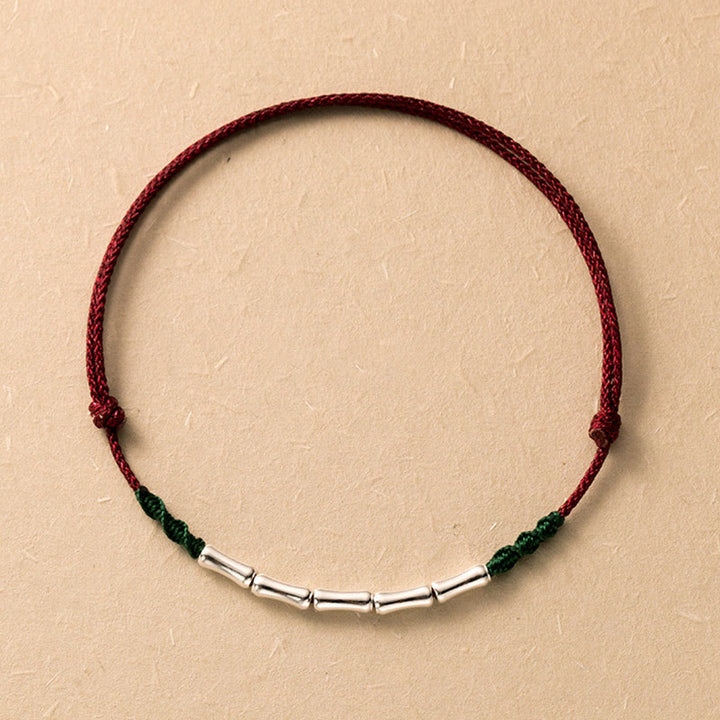 Buddha Stones Pulsera Ultradelgada de Cuerda Trenzada de Diseño de Bambú de Plata Esterlina 925 de Buena Suerte