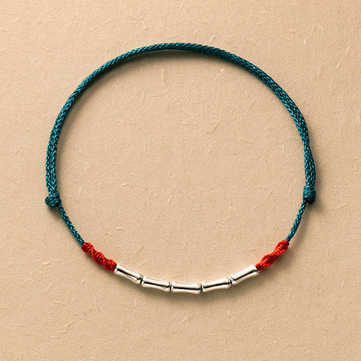 Buddha Stones Pulsera Ultradelgada de Cuerda Trenzada de Diseño de Bambú de Plata Esterlina 925 de Buena Suerte
