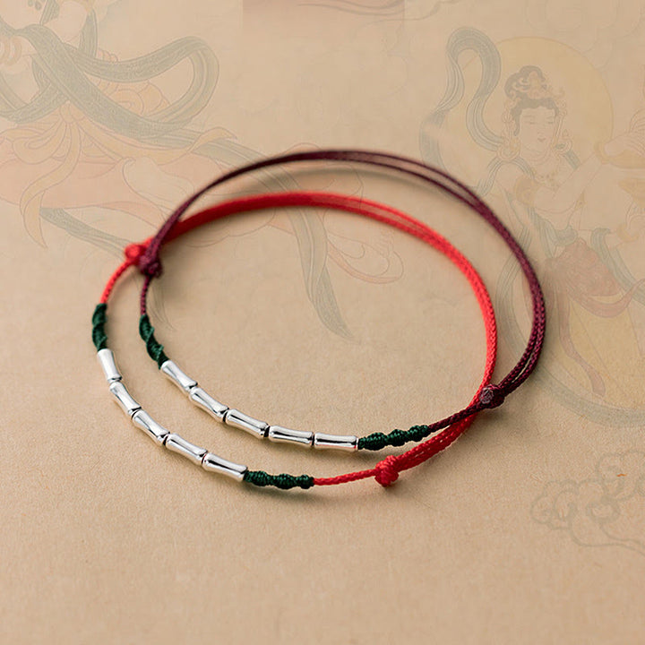 Buddha Stones Pulsera Ultradelgada de Cuerda Trenzada de Diseño de Bambú de Plata Esterlina 925 de Buena Suerte