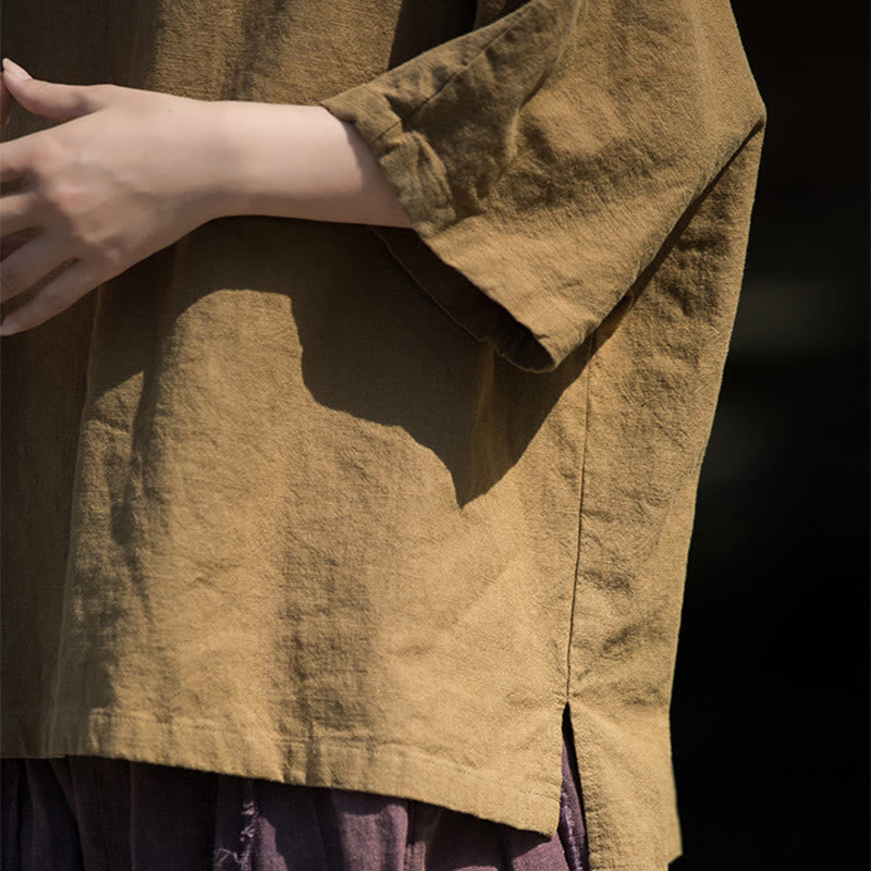 Buddha Stones Camiseta casual de media manga de ramio y algodón - image 5